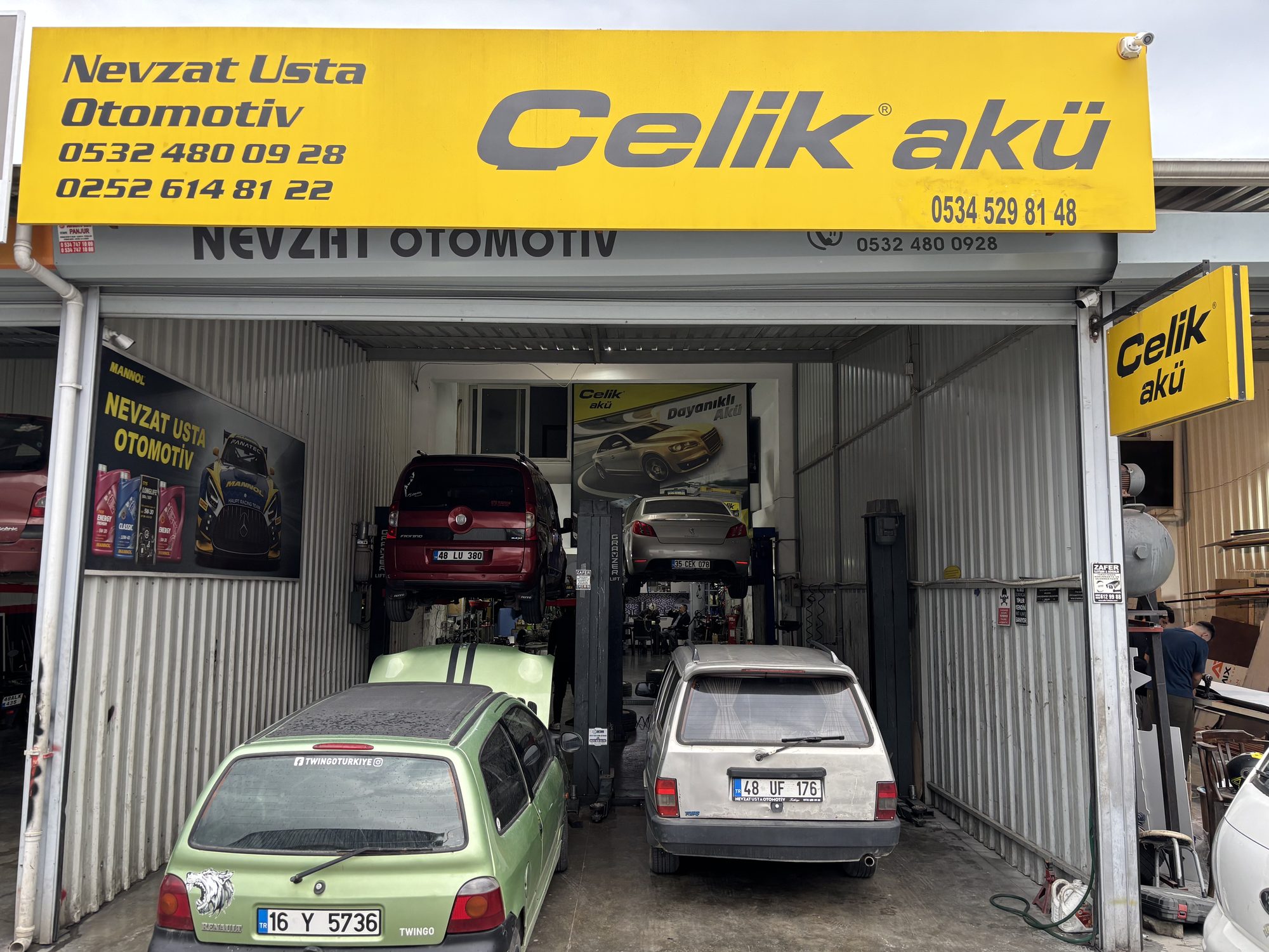 Nevzat Usta Otomotiv atölye cephesi — Fethiye Taşyaka Sanayi Sitesi